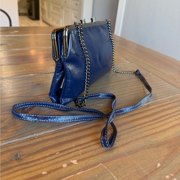 Hobo International Leanne clutch crossbody bag Purse/Wallet Blue Patent Leather - Picture 3 of 17